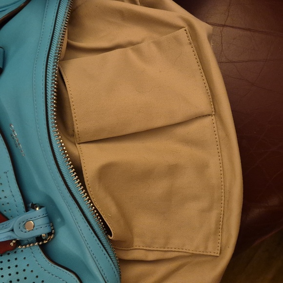 EUC 🌟 LN 🐦 COACH 🐦 HALEY (13') Leather PERFORATED Satchel 💙 ROBIN & BURGUNDY - Picture 10 of 15